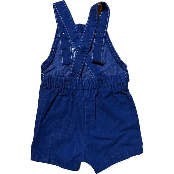 VINTAGE Health-Tex Retro Denim Cloth Bib Overalls W/Red Truck 24m Made In USA - Picture 3 of 6
